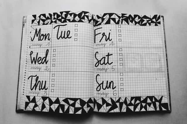 notebook planner with days of the week
