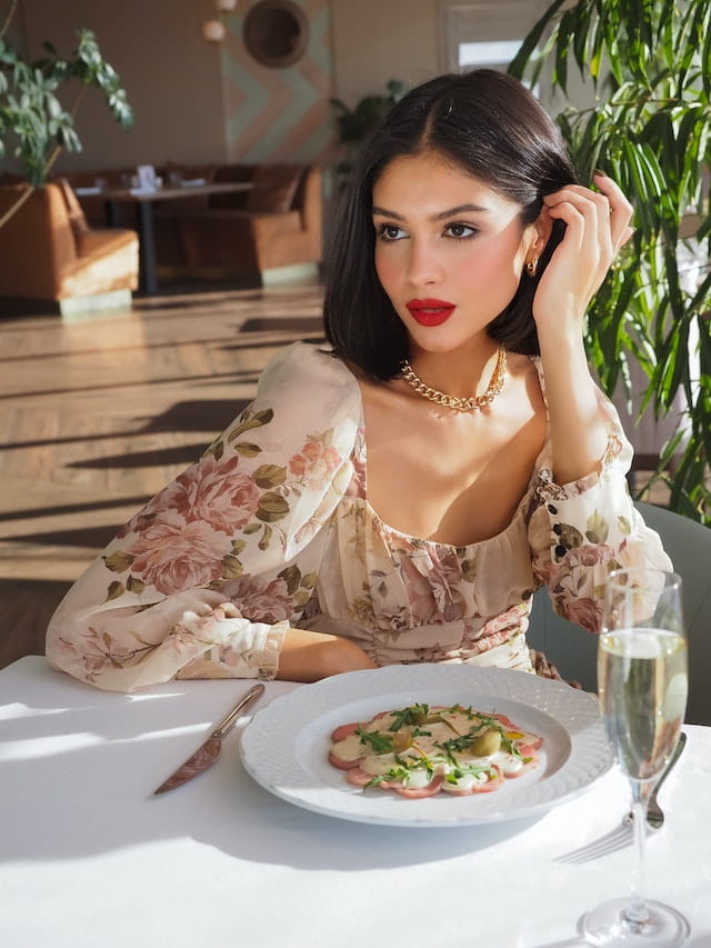 A beautiful woman on a solo dinner date