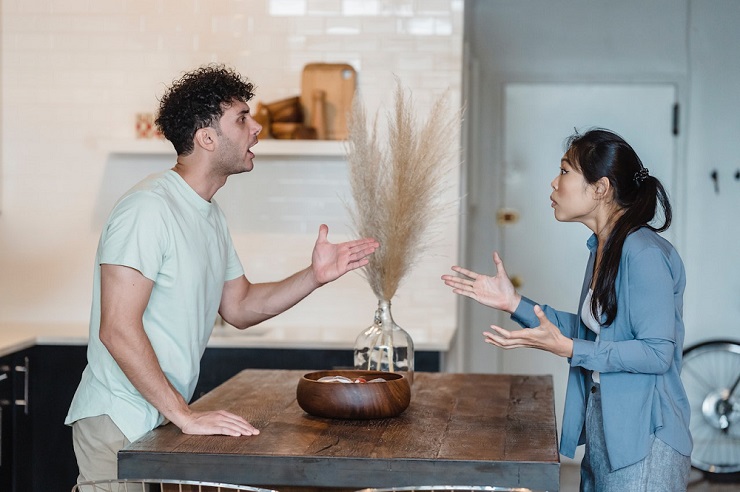 Demonstration of the importance of emotional intelligence in relationships as the photo shows a couple of male and female arguing in their dining room