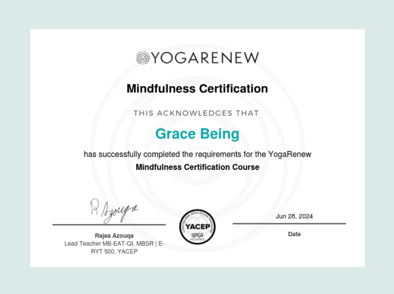 Yoga Renew - Mindfulness Meditation Teacher Certificate Grace Being